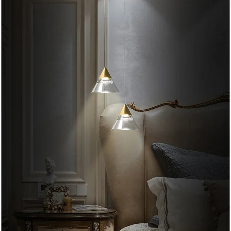 Lamp Modern Acrylic Pendant Light Fixtures Gold, Mini Pendant Lighting For Kitchen Island, Dining Room, Bedroom, Hallway, Kitch - vue 4 sur 7