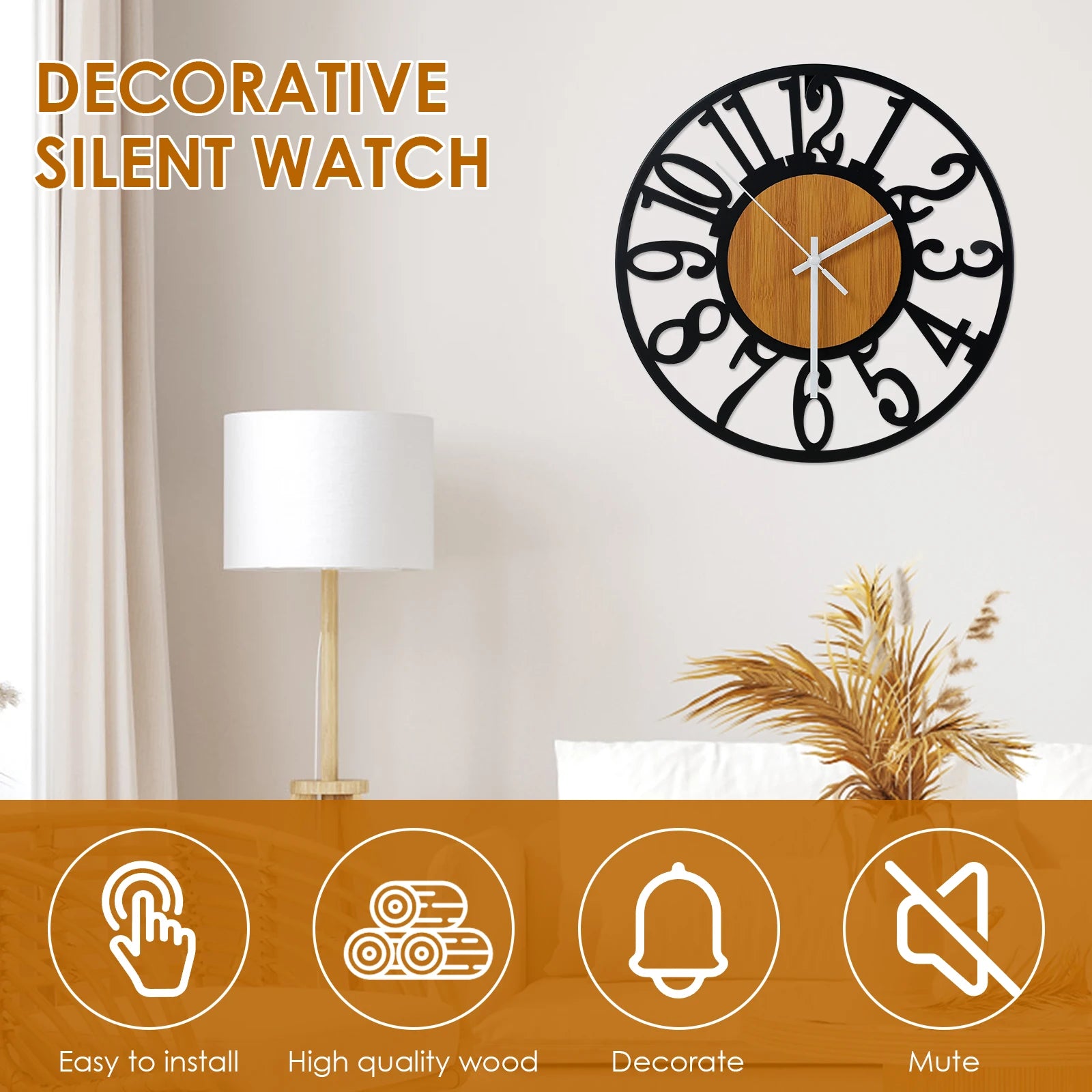 horloge murale silencieuse en fer avec chiffres arabes - vue 4 sur 7