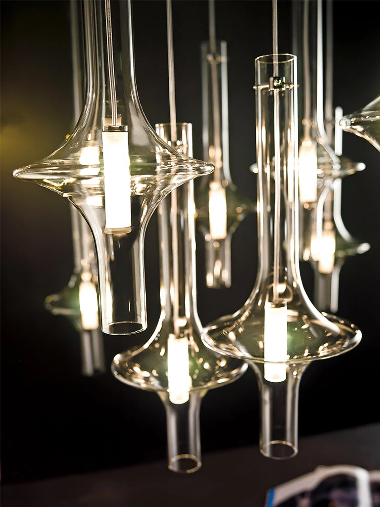lustre design italien en verre et bambou pour restaurants et boutiques - vue 4 sur 11