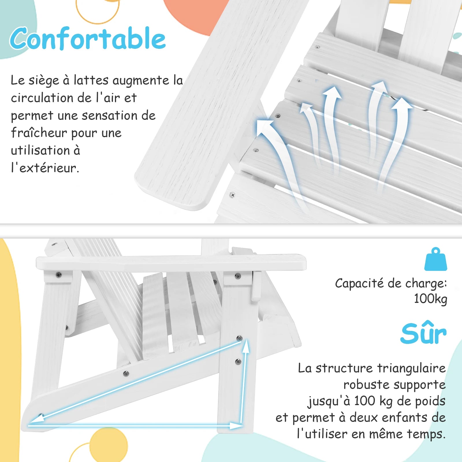chaise adirondack pour enfants en bois résistante pour jardin et balcon - vue 3 sur 6