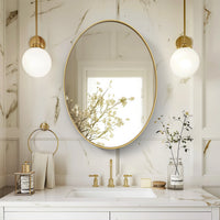 Oval Gold Bathroom Mirror, Gold Framed Mirror for Wall, Metal Frame Gold Circle Mirror Decorative