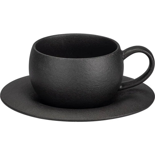 Tasse retro ceramique avec soucoupe motif pierre brute