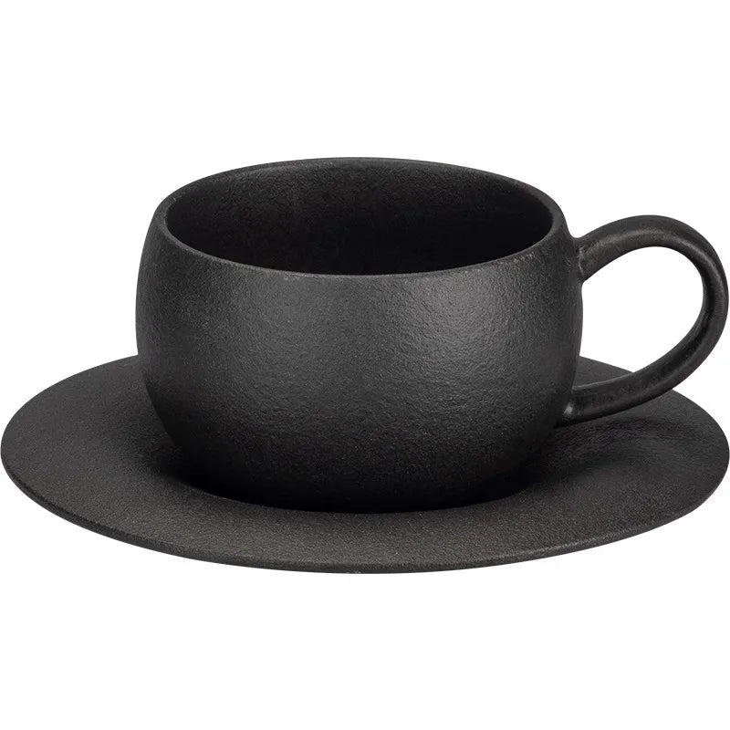 Tasse café rétro motif pierre brûlée soucoupe céramique - vue 6 sur 6