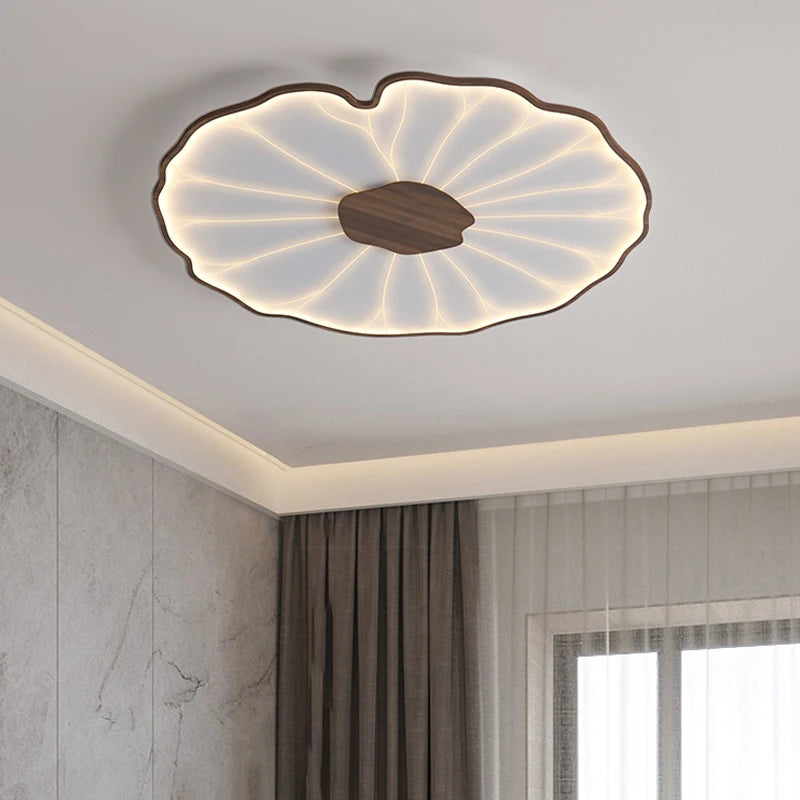 plafonnier moderne à grain de bois pour salon chambre à coucher étude crèche pour enfants conception de feuille de lotus lustre à LED en métal - vue 3 sur 18