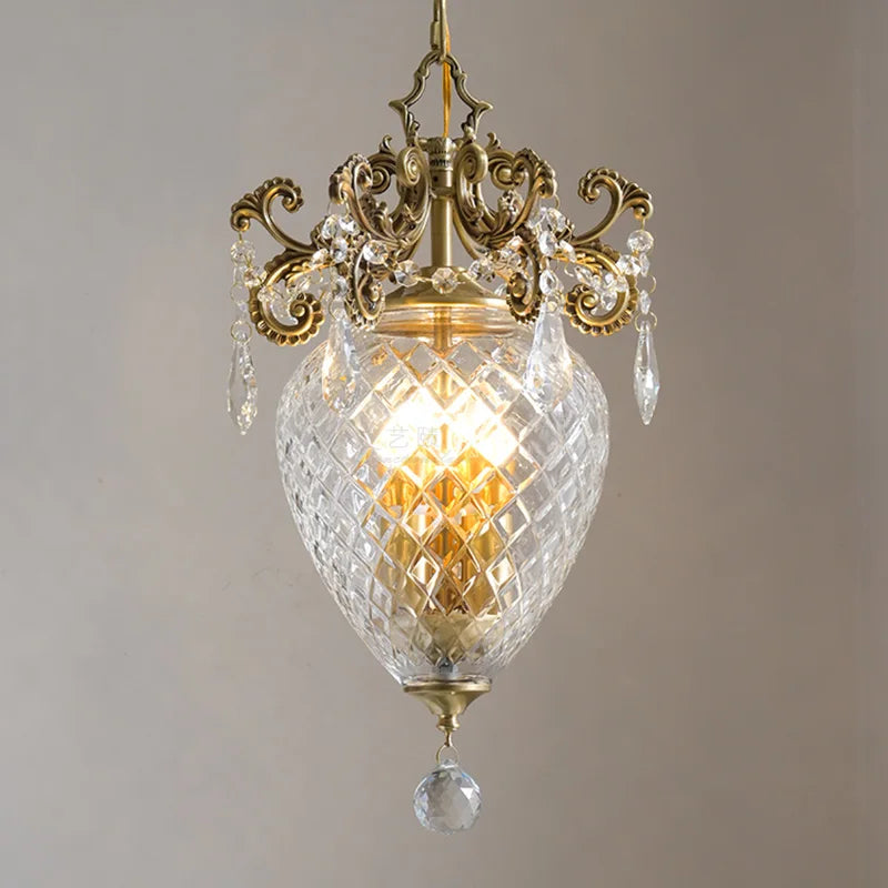 lustre doré en cristal français motif ananas moyen âge suspension - vue 6 sur 7