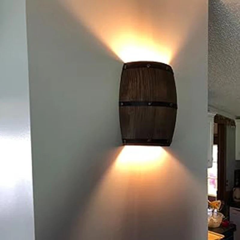 Appliques murales rétro en forme de tonneau en bois