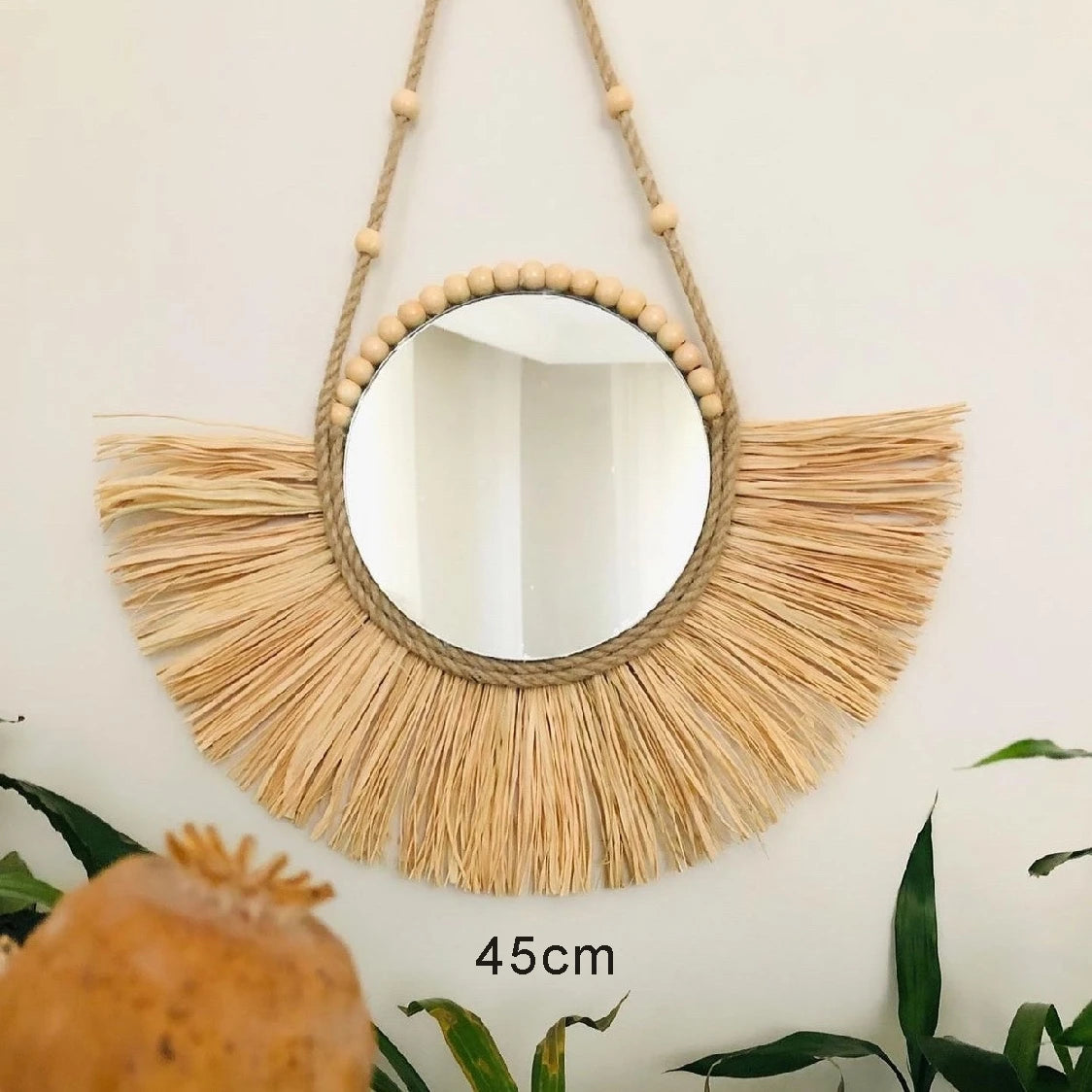 Nordic Style Straw Rattan Wall Decor, Round Rattan Mirror, Decoration Mirror