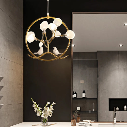 lustre design nordique cage à oiseaux branche d'arbre halo - vue 6 sur 12