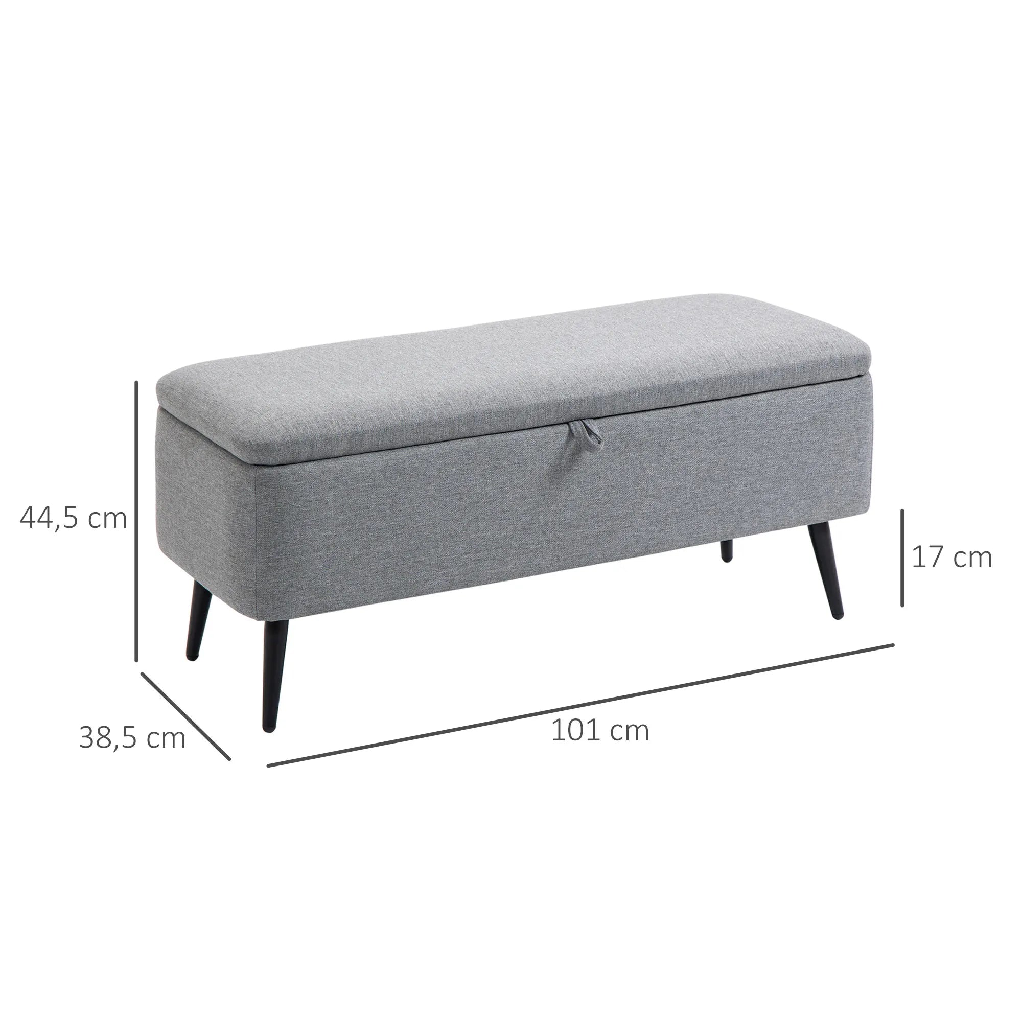 HOMCOM storage bench upholstered in linen with flip cover 101x38.5x44.5 cm - vue 3 sur 6