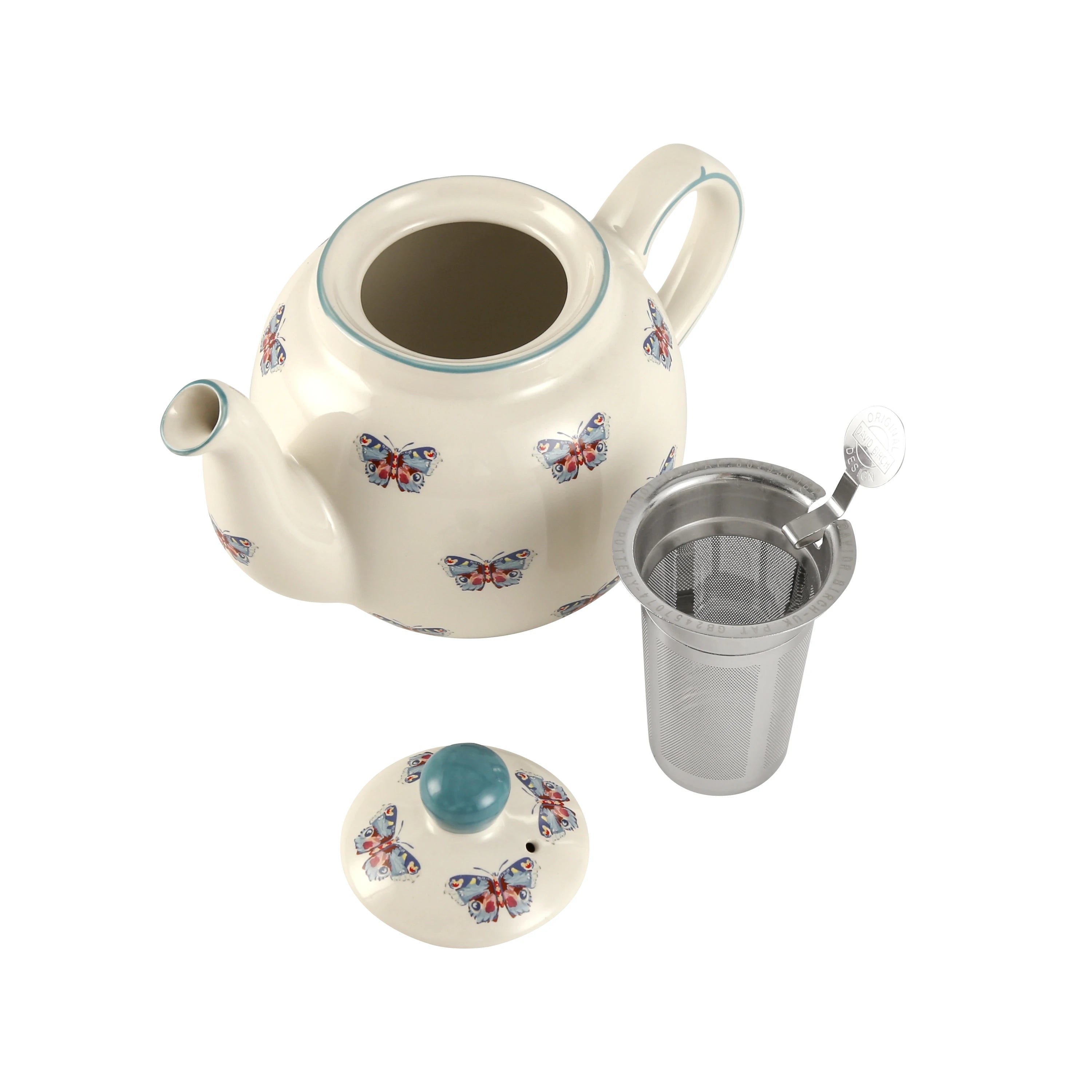 Theiere ceramique london pottery motifs animaux papillon infuseur - vue 5 sur 5