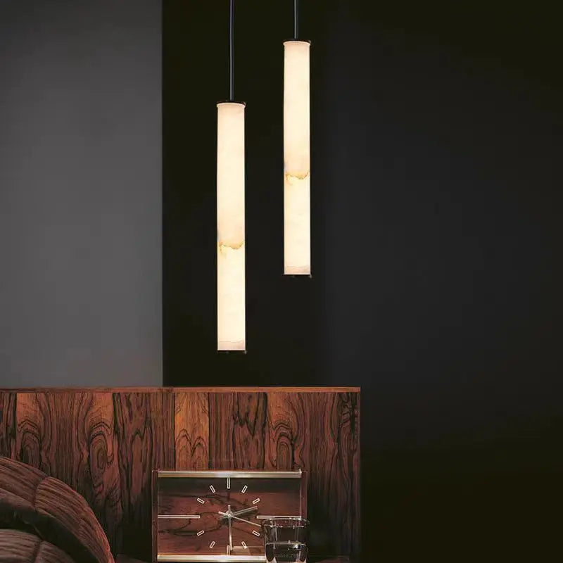 lustre cylindrique en marbre naturel avec cordon réglable - vue 5 sur 9