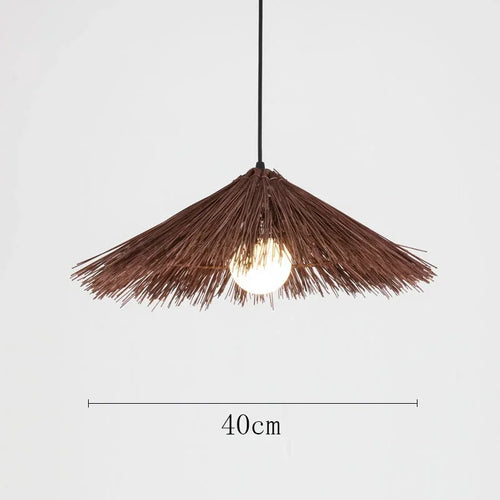 Chinese rattan pendant light, hand woven straw hat lampshade pendant light, living room decoration, indoor lighting fixtures - vue 9 sur 14