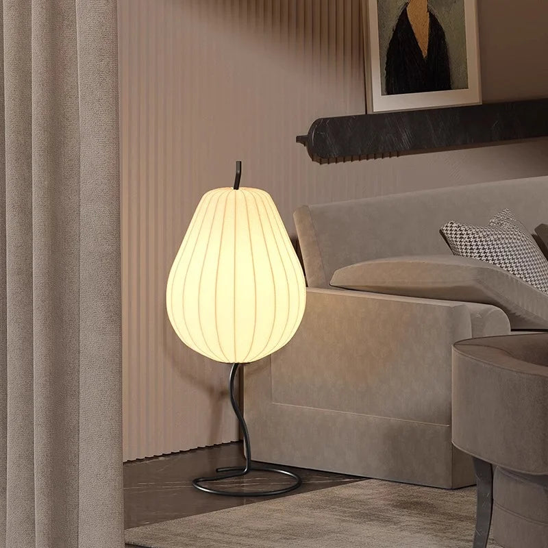 lampe de sol japonaise en soie design poire élégante et moderne - vue 5 sur 8