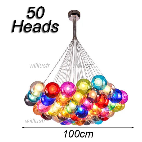 Mouth-blown glass pendant with colourful bubbles for hotel, boutique or nursery - vue 24 sur 24