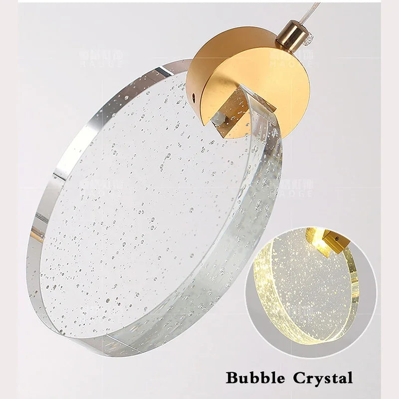 suspension en cristal dorée avec lumière moderne à led