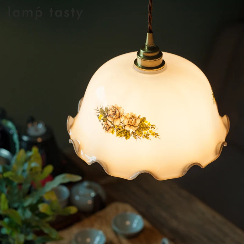 suspension vintage en verre fleur led pour intérieur - vue 6 sur 29