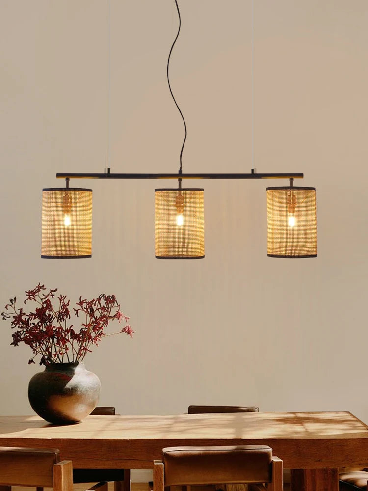 lustre rétro en rotin style rural pour éclairage créatif - vue 5 sur 7