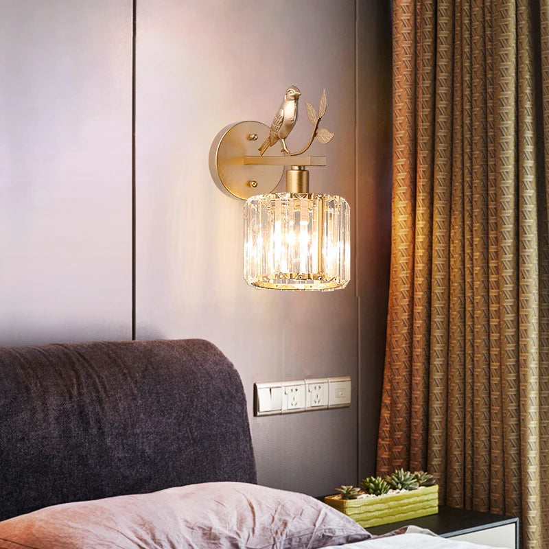 applique murale de luxe en cristal rétro avec oiseaux