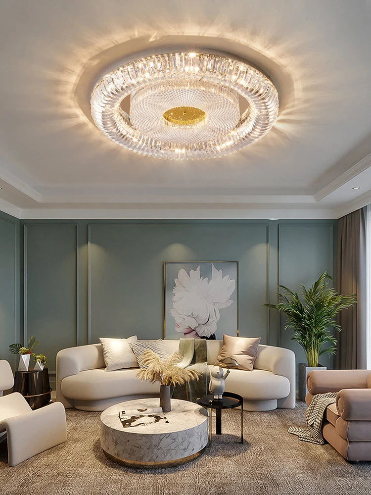plafonnier led moderne à intensité variable en cristal doré argenté - vue 7 sur 11