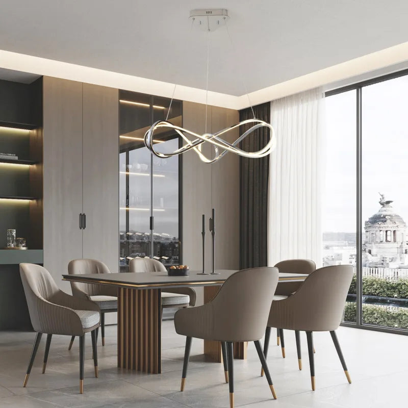 lustre led moderne avec télécommande design élégant et courbé - vue 4 sur 12