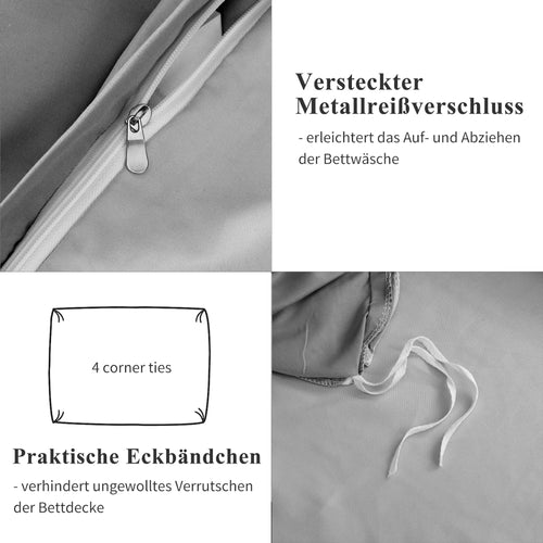 Bed Linen160x200cm 4-Piece Bedding Sets,1 Duvet Cover 155x220cm&2 Pillowcase 80x80cm&1 Fitted Sheet 160x200x30cm,Polyester,grey - vue 7 sur 7