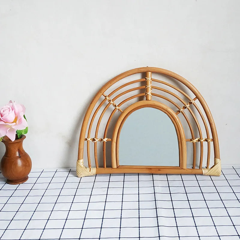 Nordic Style Straw Rattan Wall Decor, Round Rattan Mirror, Decoration Mirror - vue 2 sur 12