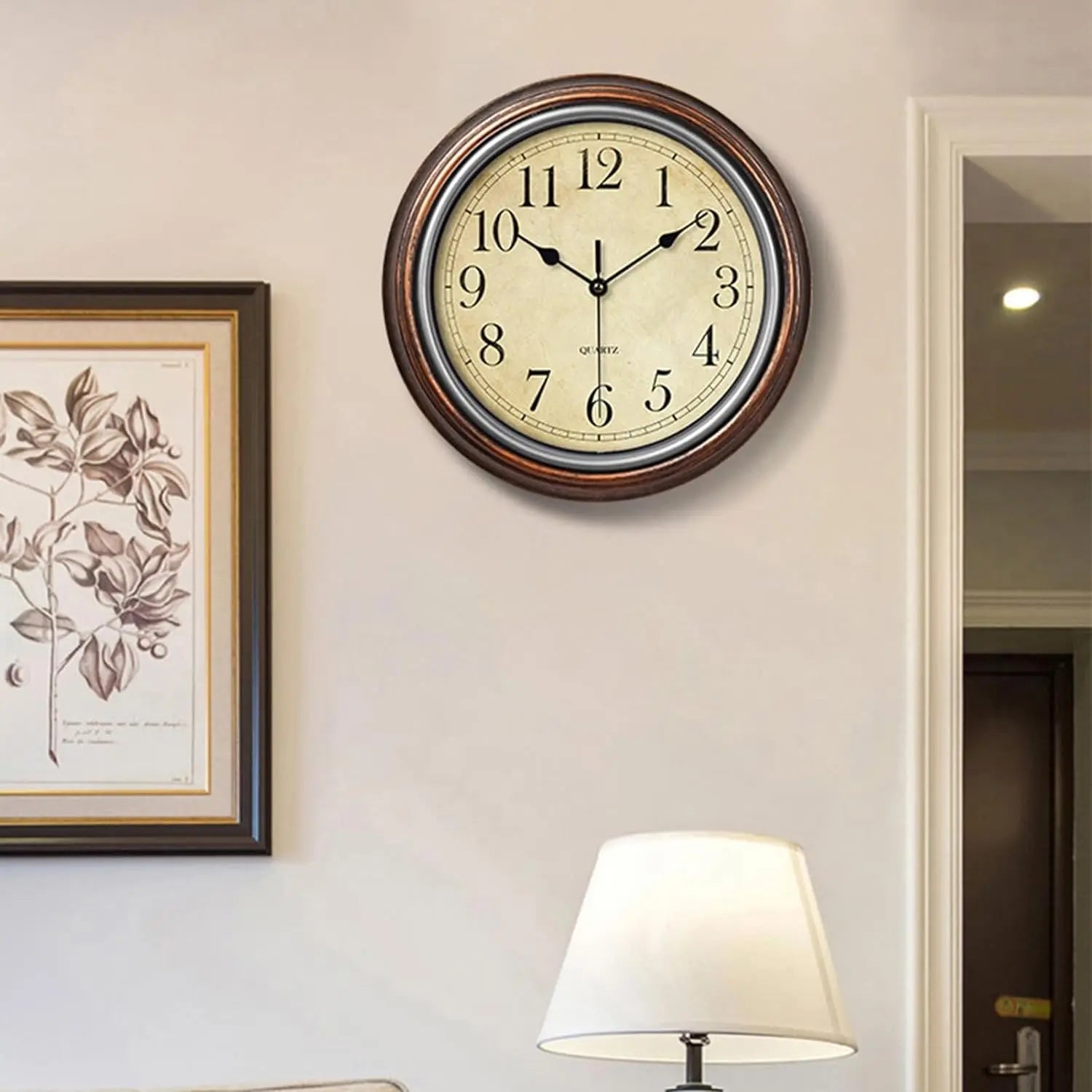 horloge murale vintage silencieuse facile à lire chiffres romains arabes - vue 6 sur 7