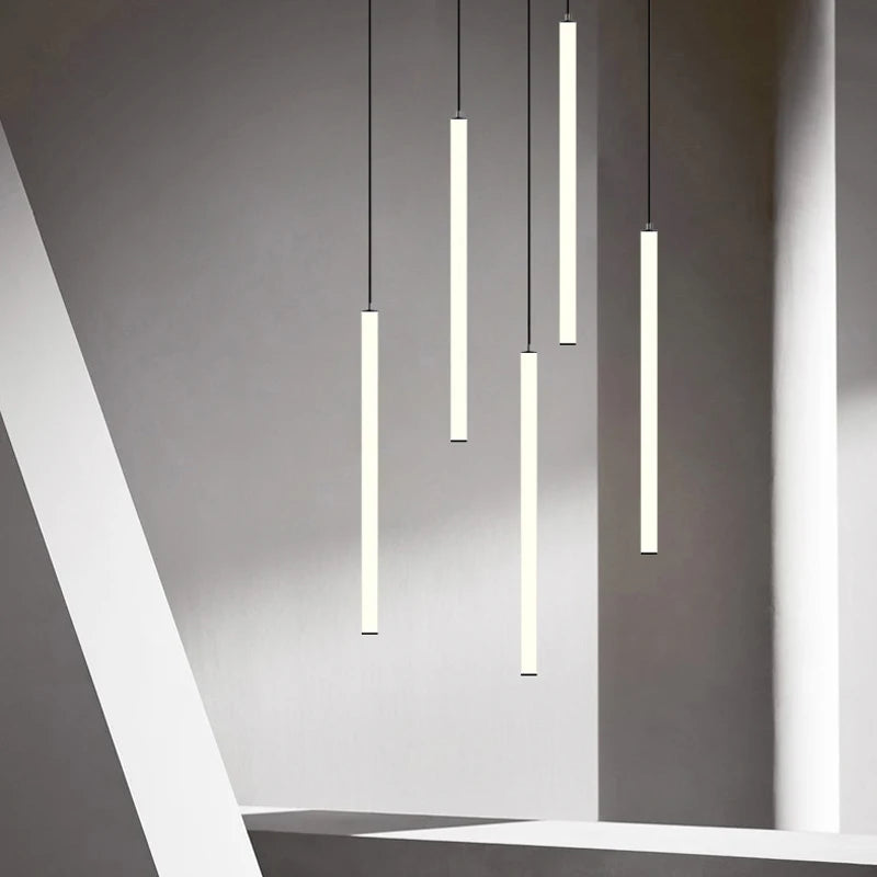 lustre long tube moderne pour villa nordique et hall d'exposition - vue 7 sur 14