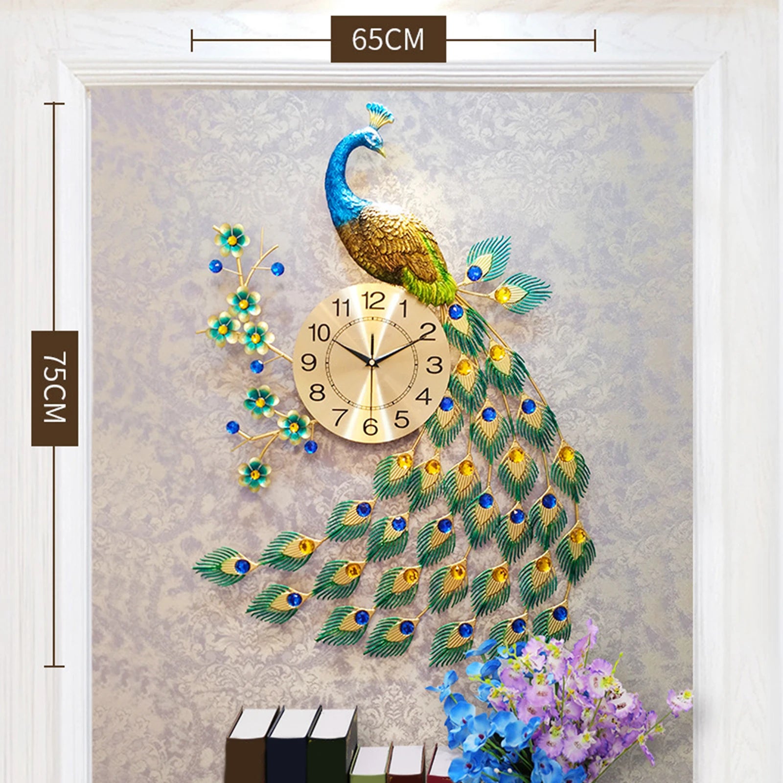 horloge murale moderne en forme de paon pour décoration intérieure - vue 7 sur 7