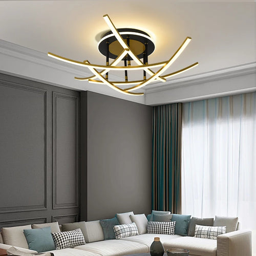 Modern minimalist high-end LED strip chandelier nordic Italian style - vue 5 sur 9