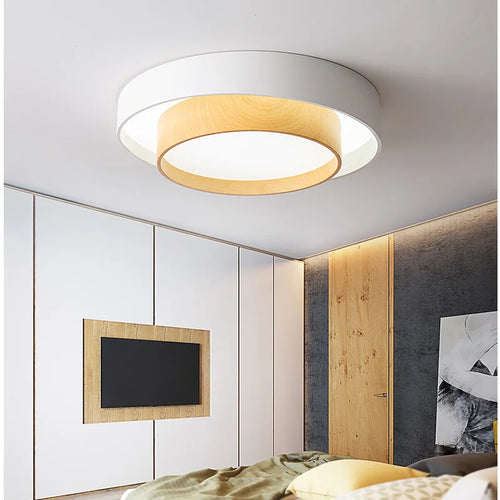 plafonnier led en bois simple pour entrée et couloir - vue 2 sur 9