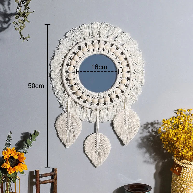 miroir rond en macramé style bohème pour décoration murale - vue 9 sur 19