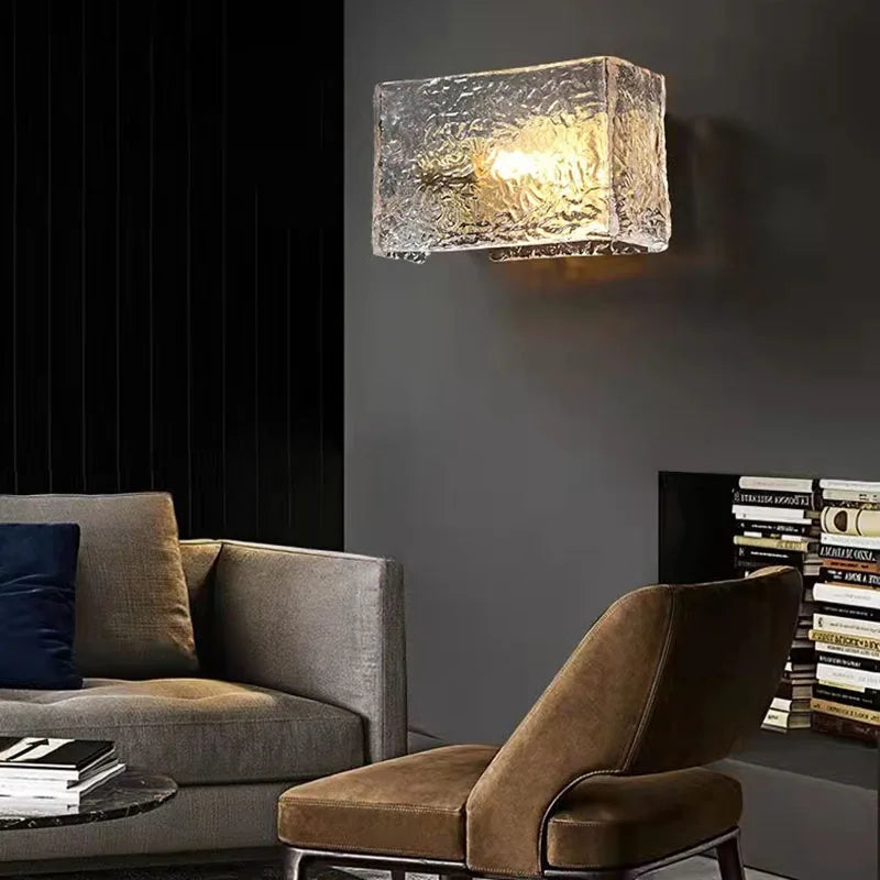applique murale carrée en verre motif d'eau luminaire moderne décoration intérieure - vue 4 sur 7