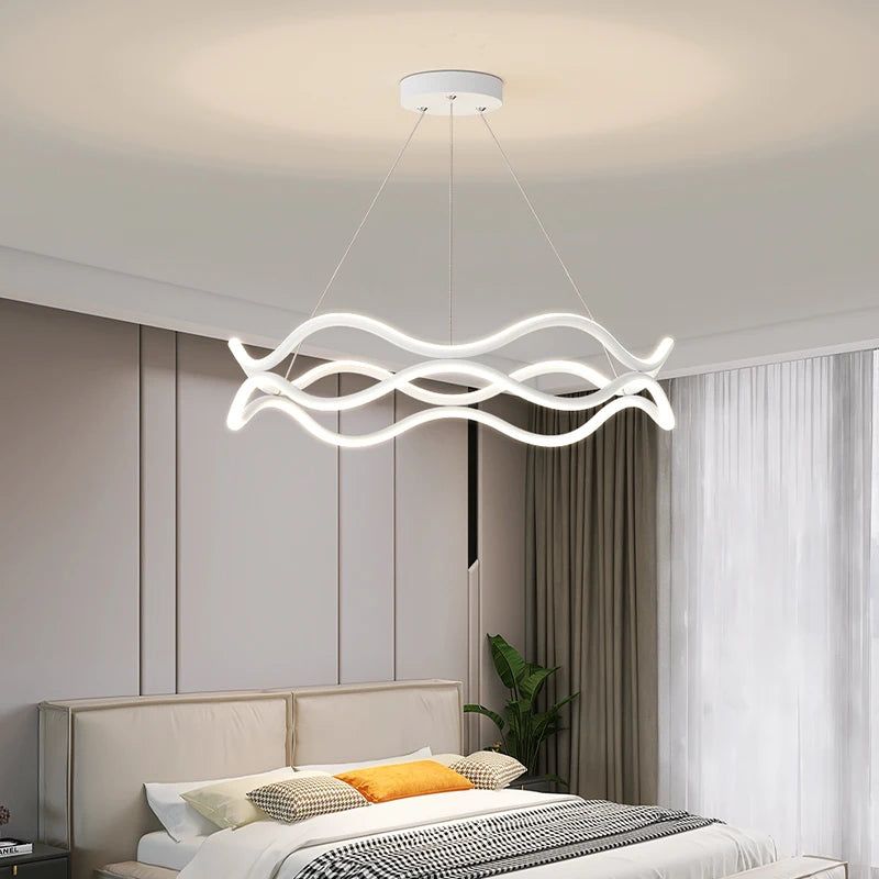 lustre design nordique ligne ondulée et lumière principale - vue 5 sur 10