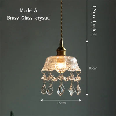 Vintage crystal pendant light with glass cord for elegant interiors