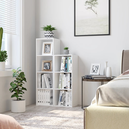 Getone Small Bookcase, White Bookshelf, 3 Cubes Storage Unit, Living Room Bookcase Wooden 30x30x80cm - vue 5 sur 8