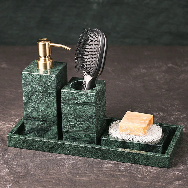 ensemble d'accessoires en marbre pour salle de bain organisé - vue 3 sur 21