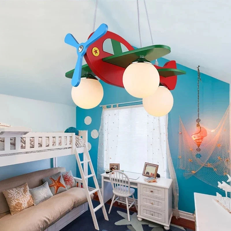 suspension lampe bois avion pour chambre d'enfant - vue 6 sur 6