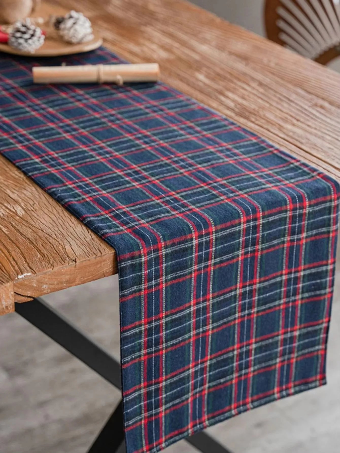 Chemin de table quadrillage tissé décoration fêtes mariage - vue 5 sur 6