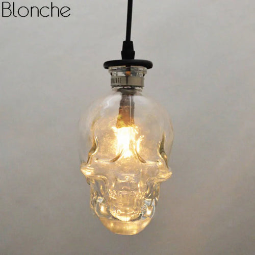 Vintage transparent glass skull chandelier for bar or restaurant