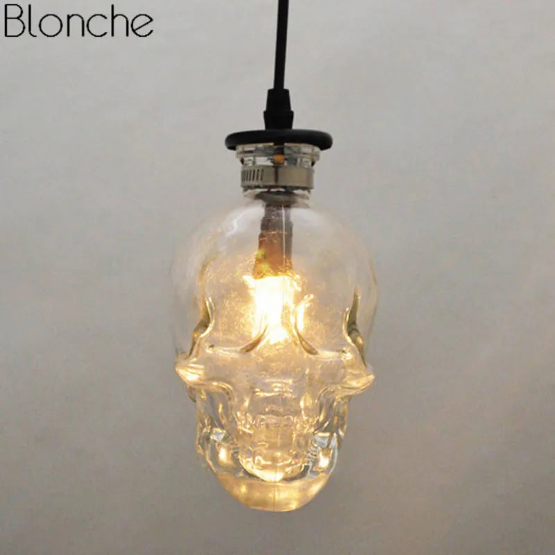 Vintage transparent glass skull chandelier for bar or restaurant