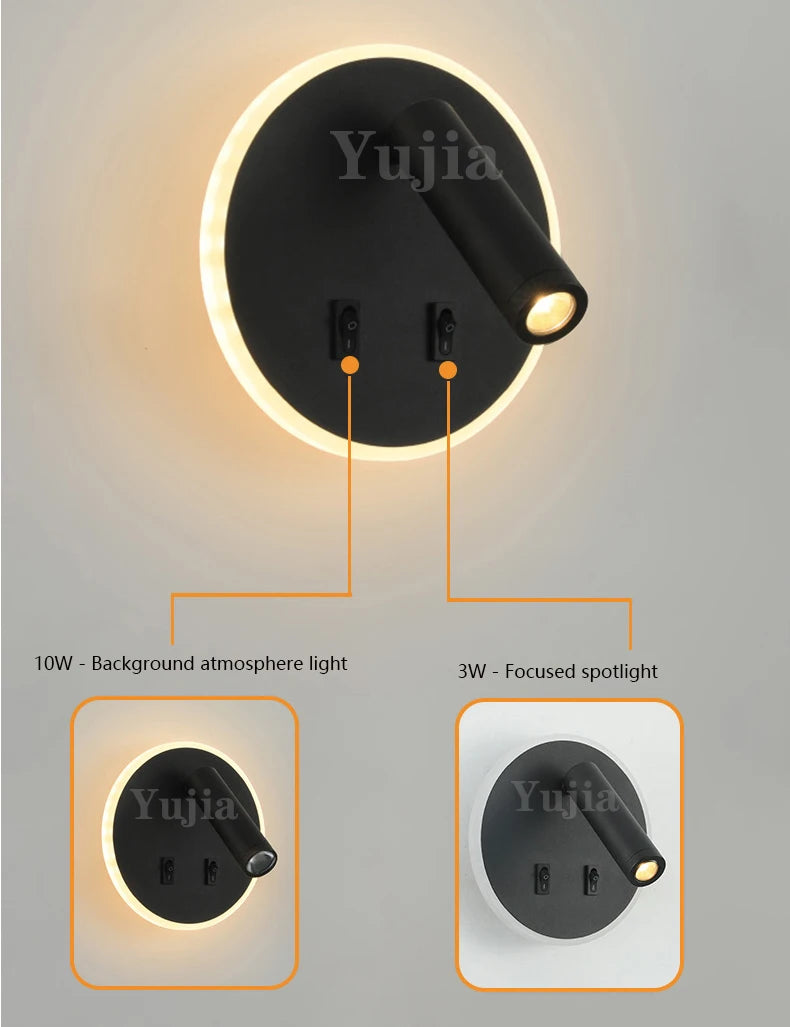 applique murale led moderne avec ports usb et lampes de lecture réglables - vue 4 sur 16