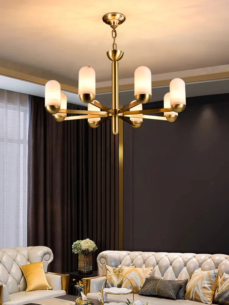 Lustre design LED marbre espagnol cuivre décoratif maison - vue 4 sur 11