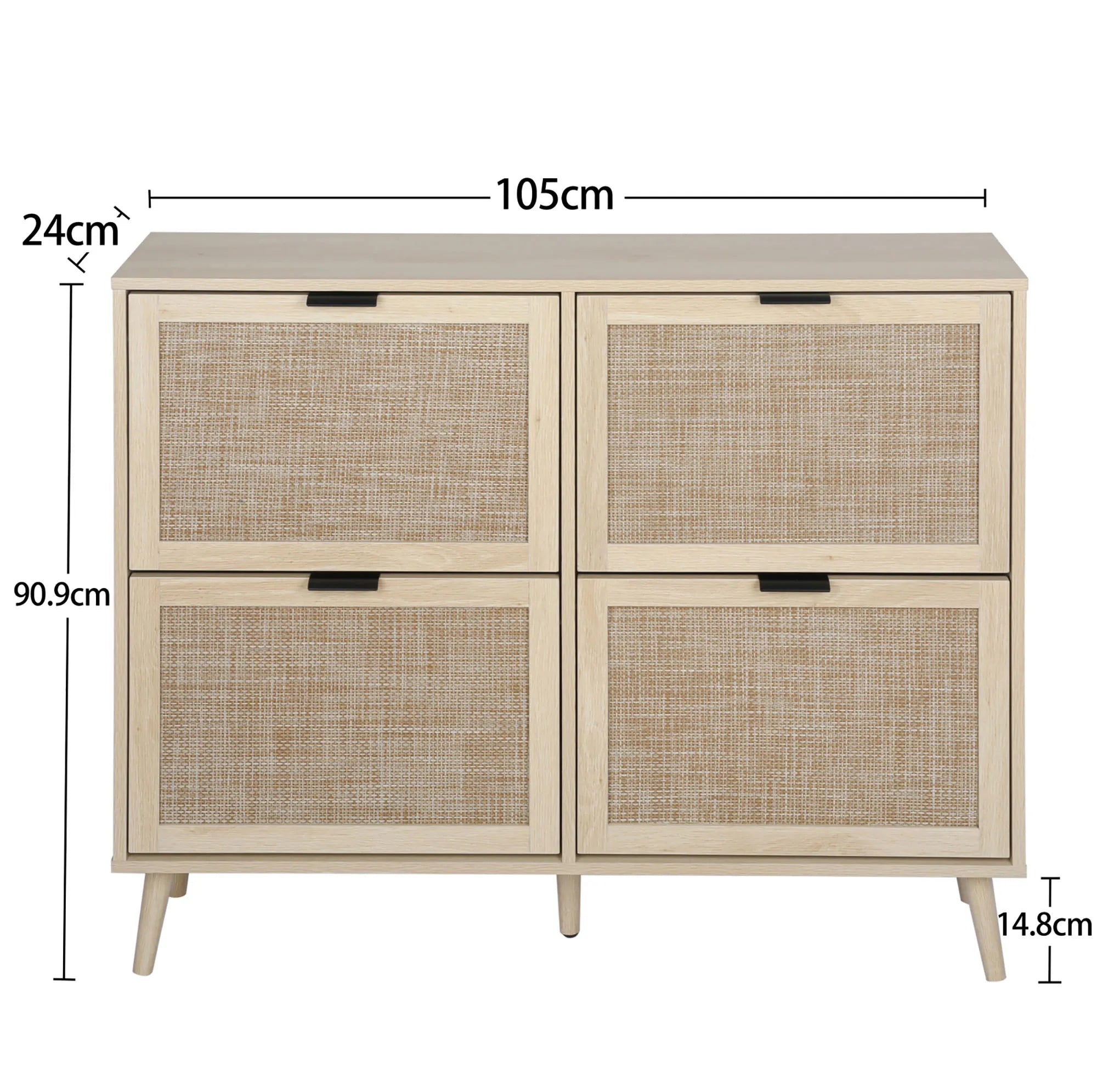 Shoe Cabinet Retro Country House Style, with 4 Rattan Flaps, Wooden Shoe Rack, Shoe Storage Chest for 20-36 Pairs of Shoes - vue 5 sur 10