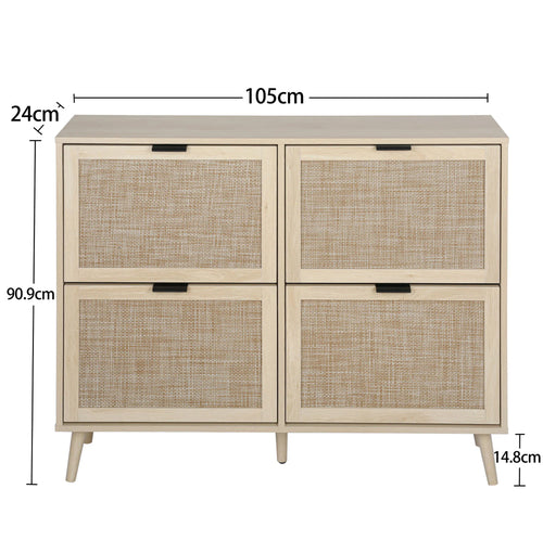 Shoe Cabinet Retro Country House Style, with 4 Rattan Flaps, Wooden Shoe Rack, Shoe Storage Chest for 20-36 Pairs of Shoes - vue 6 sur 10