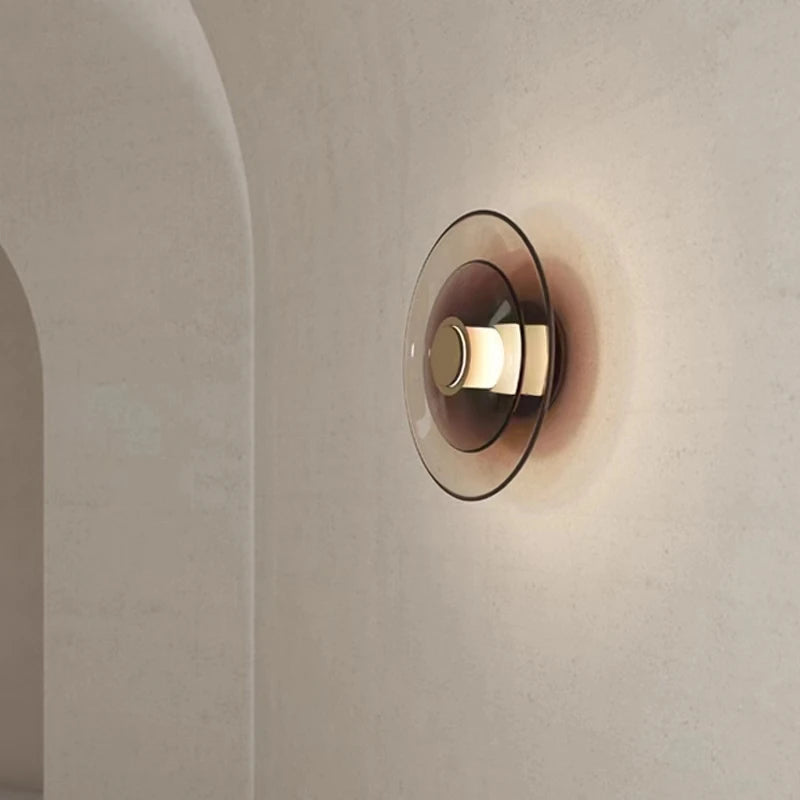 Applique murale led verre ambre noir doré - vue 3 sur 7