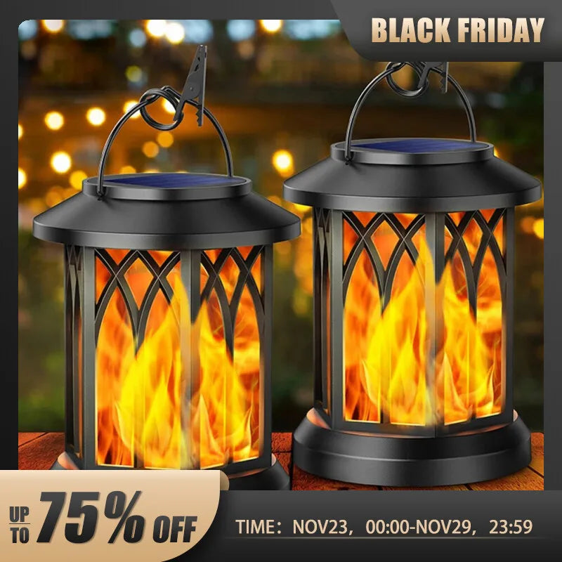 led lampe flamme simulation énergie solaire pince murale extérieure étanche paysage noël jardin - vue 3 sur 8
