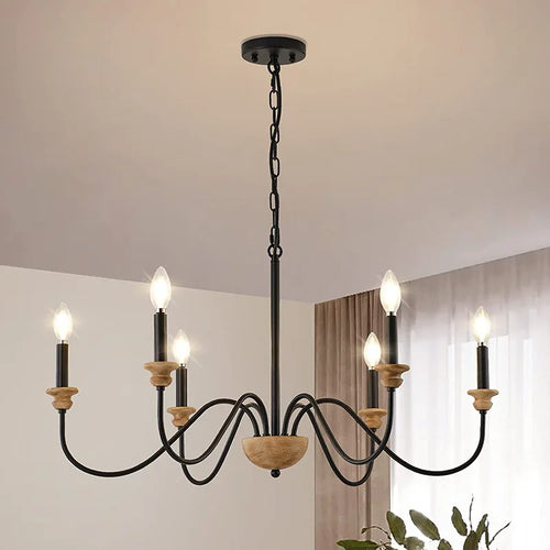 Lustre à 6 têtes rétro américain Rural bois français nordique