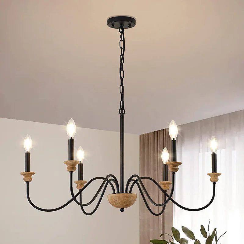 Lustre à 6 têtes rétro américain Rural bois français nordique - vue 3 sur 7