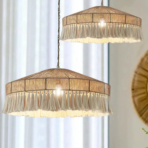 Bohemian hemp rope tassel vintage pendant light - vue 2 sur 10